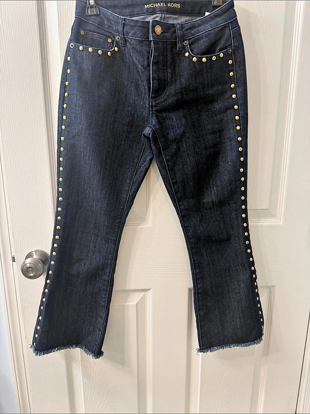 Michael Kors Studded Cropped Jeans in Dark Blue Wash 25 inch waist - Picture 7 of 9
